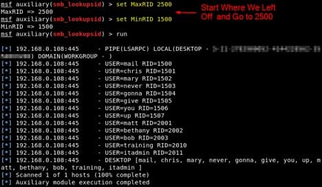 Metasploit MinRID Option