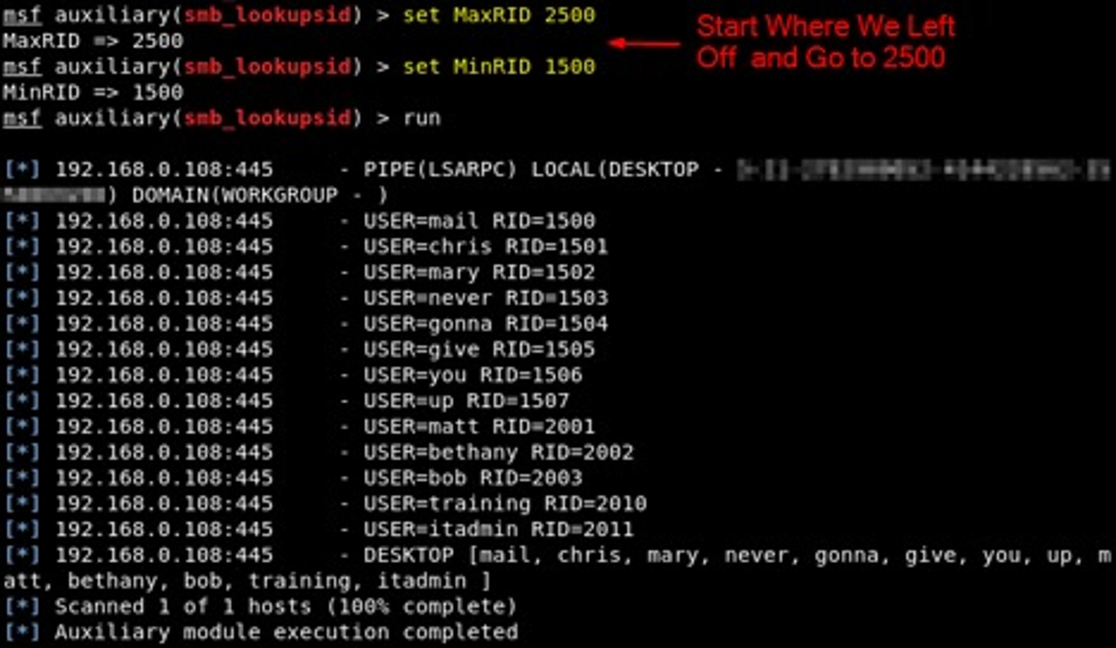 Metasploit MinRID Option